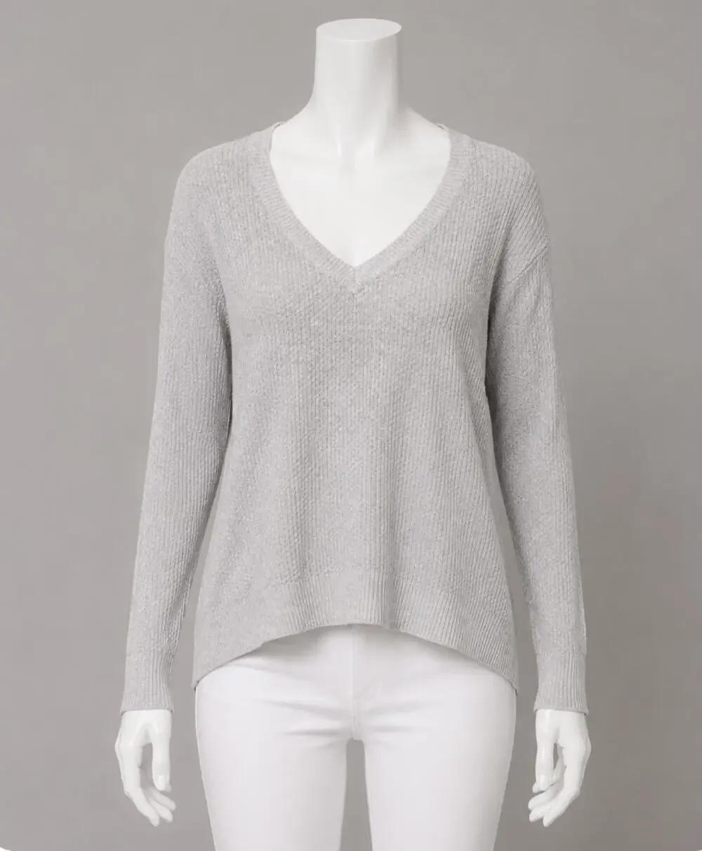 Cotton On Gray V-Neck Light Weight Knit Long Line Banded Sweater Jumper Large